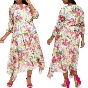 Taylor Dresses womens A-line Silhouette ruffle tiered floral print dress,‎ 24W
